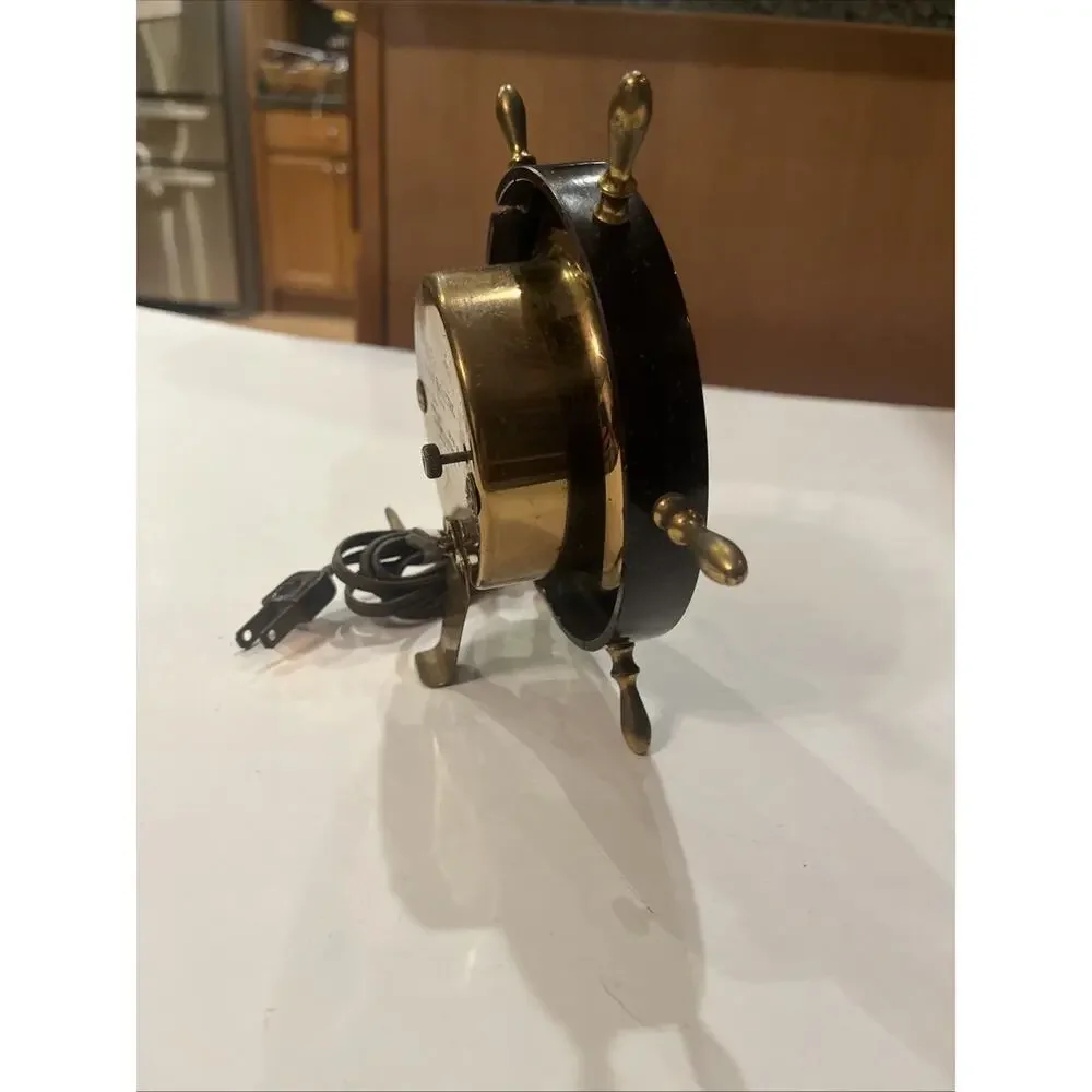 Vintage General Electric Tabletop Clock Brass Ship Wheel Clock Model #3H98 WORKS